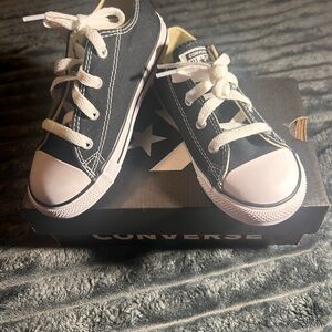 Converse Kids Black Canvas Low Top Sneakers with White Trim
